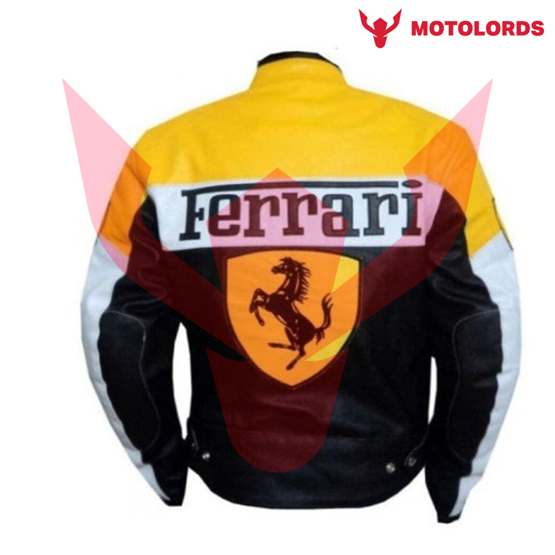 Men's Ferrari F1 Yellow Racing Leather Jacket 2024