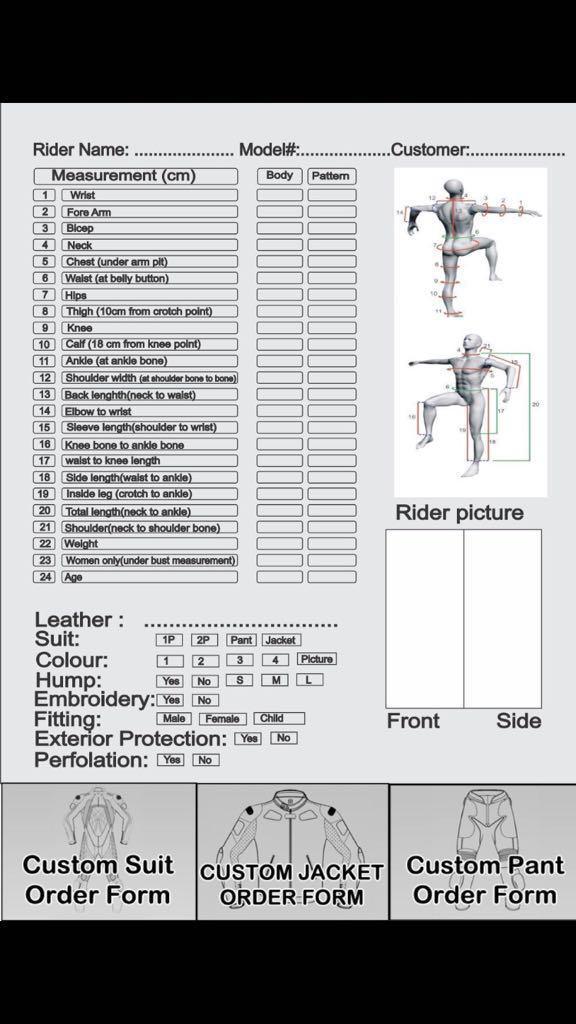 custom size chart of motolords racing