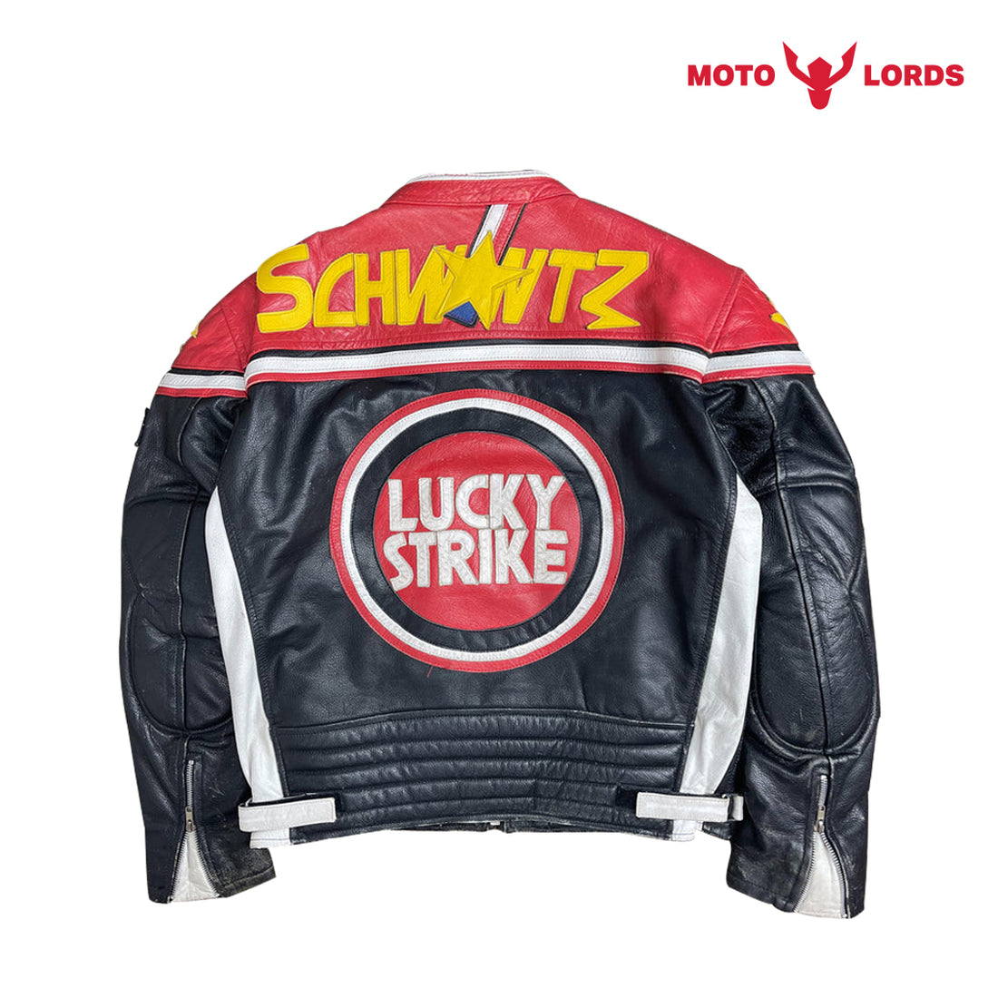 Lucky Strike Leather Jacket in Red and Black – Motorcycle Riding Custom ...