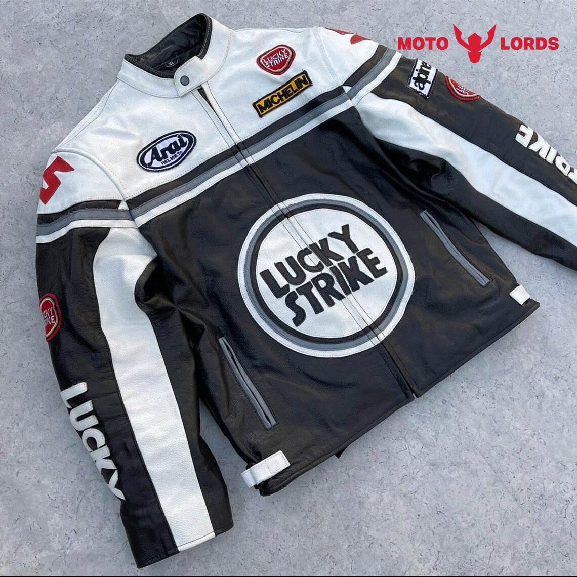 Lucky Strike White Leather Jacket Unisex – Motorcycle Riding Custom ...